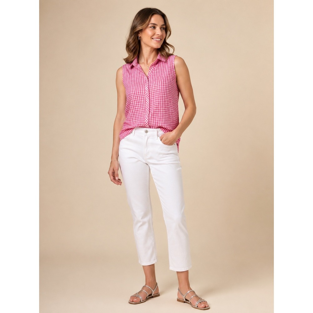 Talbots Pink Gingham Sleeveless Button Down Shirt Non-Iron Preppy Minimalist 12